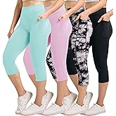 Real Essentials 4 Pack: Women's Capri Leggings with Pockets Casual Yoga Workout Exercise Pants (Available in Plus Size)