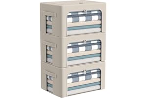 CYHOM 3Pack Frame Storage Box - Clothes Storage Bin Bags Oxford Fabric Foldable Stackable Container Organizer Set with Clear Window & Carry Handles Large Capacity (Beige, Small-22L)