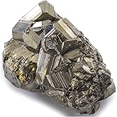 KALIFANO Natural Pyrite Cluster - High Energy Iron Piedra Pirita from Peru with Healing Properties (Information Card) Fools Gold Rock Reiki Crystal Used for Increased Willpower and Manifestation