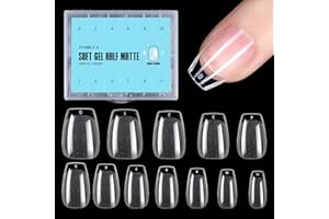TOMICCA Short Coffin Gel x Nail Tips, 360Pcs Soft Coffin Nail Tips, Half Matte Nail Tips Short 12 Sizes Natural Acrylic Pre-shaped Coffin Nails, Full Cover Fake Nails for Homen DIY Nail Salon