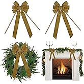AIMUDI Khaki Velvet Bows - 6.5" x 15" Christmas Bows for Gift Wrapping, Tree, Wreath, Garland, Staircase, Home & Outdoor Decorations - 2 PCs