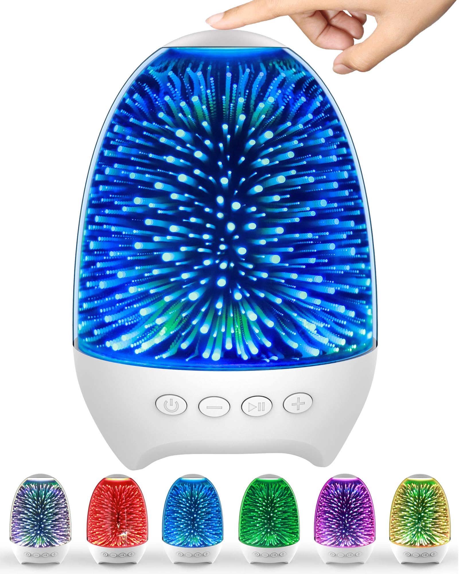 Photo 1 of Aiscool Night Light Bluetooth Speaker, 3D Glass Fireworks Lamp with Touch Control, 7 Colors & Gradient Mode, Rechargeable Bedside Light for Bedroom, Gift for Kids, Teens & Adults (Galaxy White)