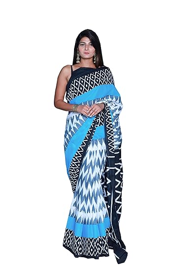 Dadha fashion Womens Traditional Jaipuri Print Hand block printed cotton mulmul fabric saree with Blouse Piece