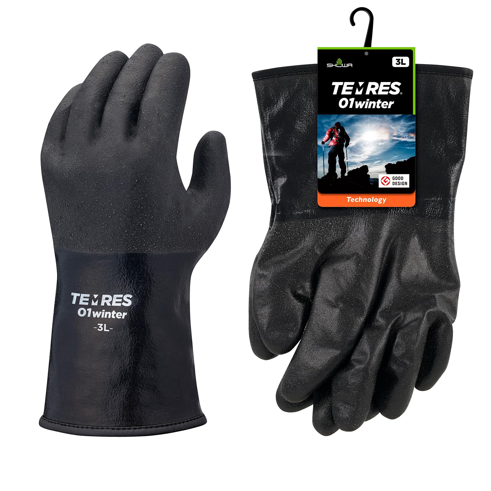 ショーワグローブ 【防寒手袋・アウトドアテムレス・透湿完全防水】 TEMRES 01winter 3Lサイズ ブラック 防寒インナー付きグローブカフ,ドローコードなし商品画像