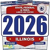 2026 Illinois State and Federal Labor Law Poster - English Spanish Combo - OSHA Workplace Compliant - Mandatory Regulations All-in-One Required Compliance Posting for Employees 17" x 40" - Laminated (English Spanish Combo)