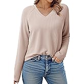 Dokotoo Spring Tops for Women 2026 Long Sleeve Ribbed Knit Teacher Shirts Fashion Clothing Women Blouses V Neck T Shirts