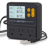 DIGITEN Day-Night Reptile Temperature Controller with Timer | 3-Stage Thermostat Outlet, Cooling &amp; Heating Mode for Terrarium, Ball Python, Bearded Dragon, Heat Mat,Mushroom, Fermentation