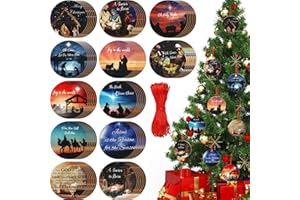 Soaoo 72 Pieces Nativity Scene Christmas Ornament Wooden Jesus Nativity Ornament Christian Religious Christmas Decorations with Red Ropes for Xmas Tree Party Decoration (Classic Style)