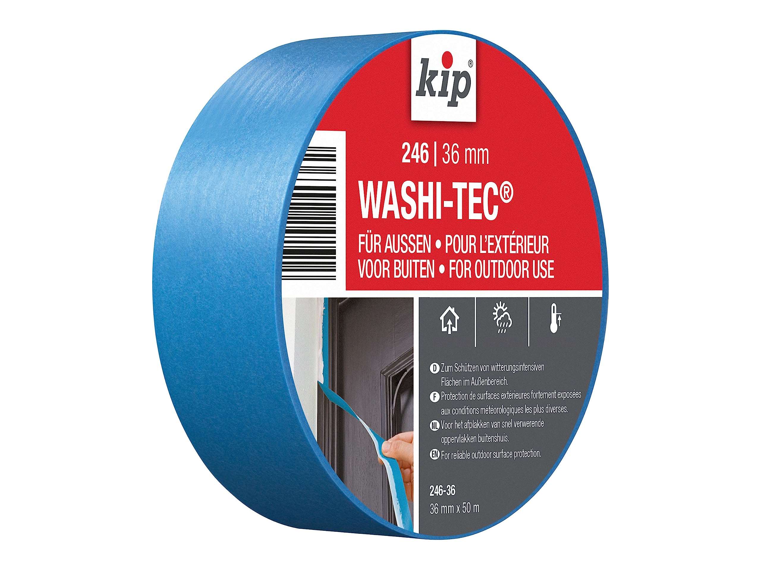 Kip Outdoor Blue Painters Masking Tape 36mm x 50m (1.5") for Outside, Exterior, External Painting and Decorating, UV Stable