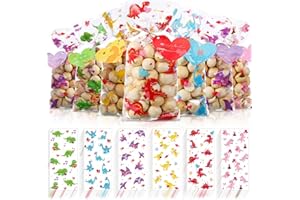 Tellingyou 180 Pieces Valentine's Day Cellophane Bags Bulk Valentines Plastic Cello Candy Bags Include Heart Tag Twist Ties Goodie Treat Bag for Kids Valentine Party Favors Warp Bags (Dinosaur Style)