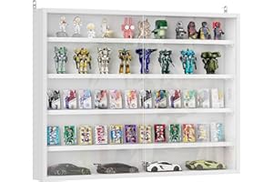 HOMCOM 5-Tier Display Cabinet, Glass Door Cabinet with Adjustable Shelves, Wall-Mounted Display Case for Playroom, Bedroom, White