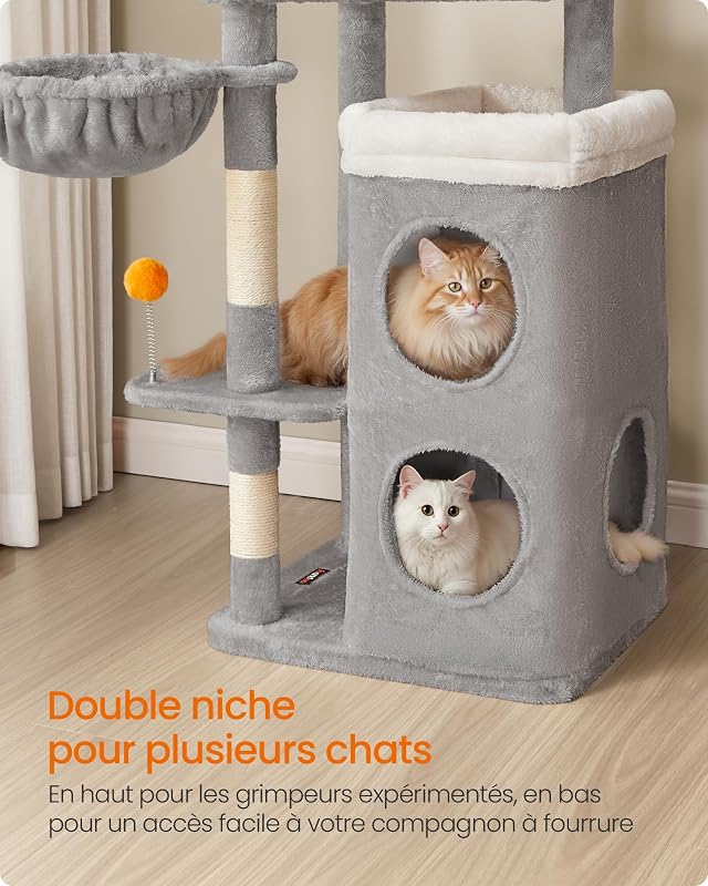 Arbre à Chat 150 cm de Haut, Tour de Jeux à Plusieurs Niveaux