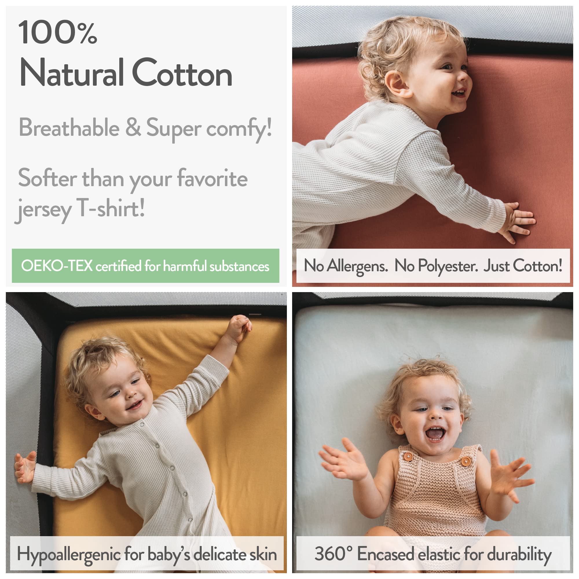 Pack and Play Sheets Fitted – Compatible with Graco Pack n Play Playard Crib and Other 27 x 39 Inch Playpen Mattress – Snuggly Soft 100% Jersey Cotton – Light + Dark Grey – 2 Pack