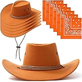 Zhanmai 12 Pcs Cowboy Hat and Bandana Cowboy Cowgirl Hats Bulk Western Party Costume Halloween Accessory