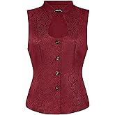 Allegra K Vintage Suit Waistcoat for Women's Gothic Blazer Sleeveless Steampunk Jacquard Dressy Vest
