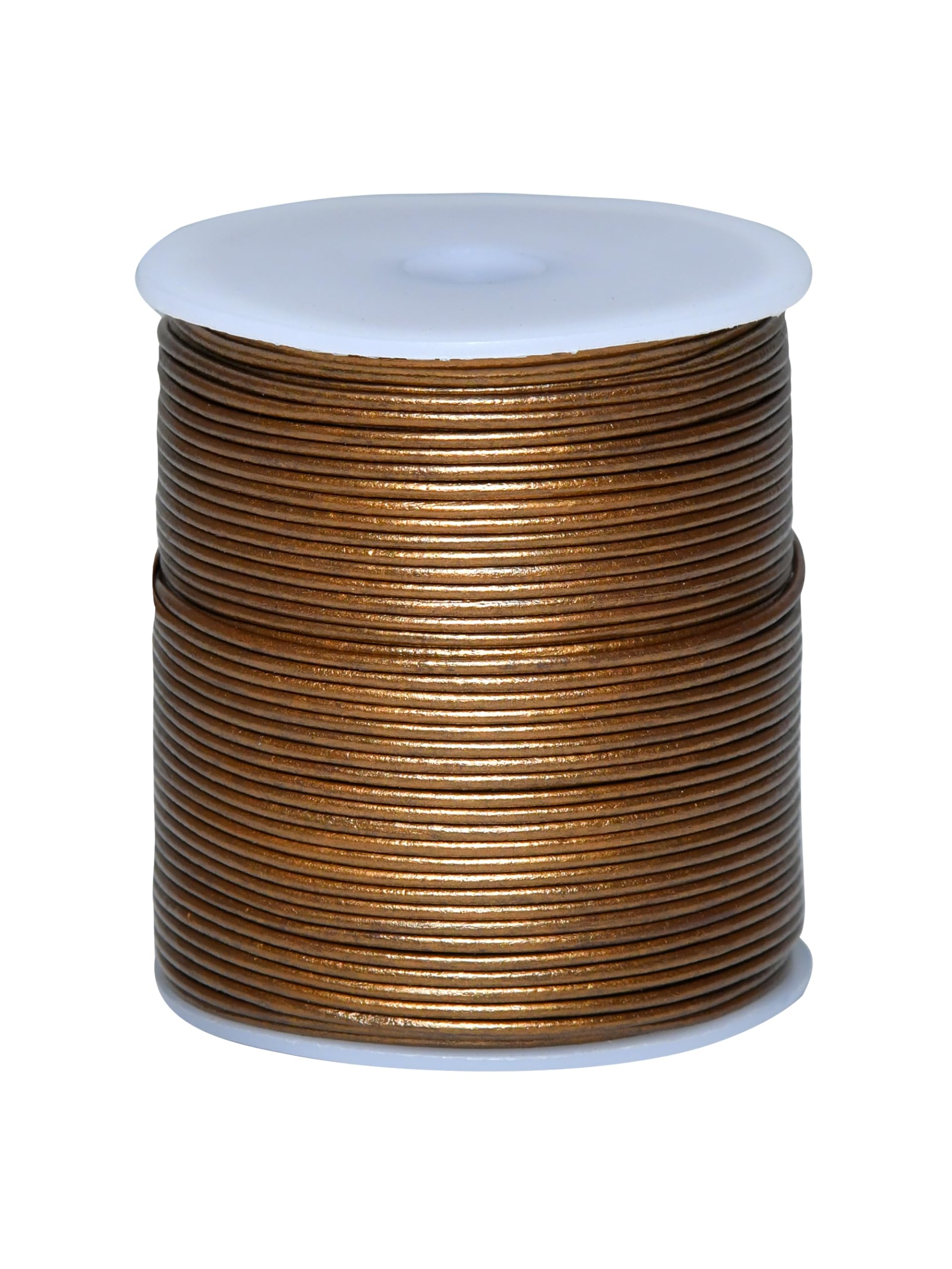 Cords Essentials Round Genuine Leather String Cord, Rope for Jewelry Making, Necklaces, Bracelets, Kumihimo Braiding, Wraps, Crafts and Hobby Projects (Metallic Kansa, 1.5 MM)