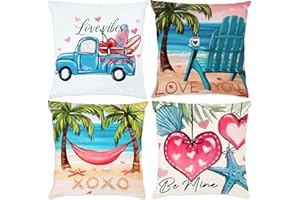 RUIZHUO 4PCS Valentines Day Decorations Valentine Pillow Covers 18x18 Beach Pillows Throw Decorative Coastal Valentine's Day Decor Short Plush Ocean Seashell Coastal Outdoor Indoor Sofa Couch Home Decor