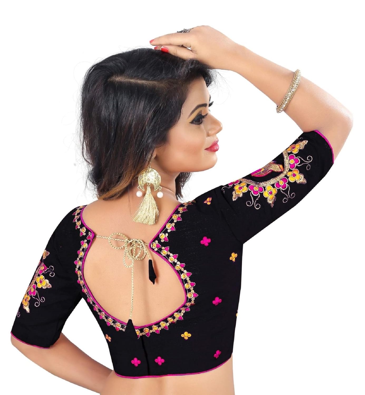 flowers fashion black banglori cotton silk readymade embroidery designer saree blouse