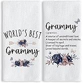 TNUW Grammy Grandma Kitchen Towels 16x24 Inch, Best Grammy Gifts from Grandkids Dish Tea Towels for Kitchen, Grandma Gifts for Christmas Decorative Hand Towel for Bathroom, Set of 2