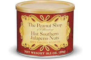The Peanut Shop of Williamsburg Spicy Williamsburg Peanuts with Jalapeno, Onion, Garlic, Hot Nuts, Hand Cooked Virginia Peanuts, Gluten Free, Kosher - 10.5 Oz Tin