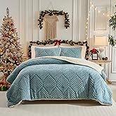 Blue Fluffy Sherpa Queen Size Blanket, Fuzzy Cozy Soft Faux Fur Bed Blanket with Pillowcases, Shaggy Velvet Thick Warm Plush Bedding for Winter (Canal Blue, 88x88 inches + 2 Pillowcases)