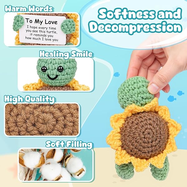 GLYDEIN I LOVE YOU GIFTS FOR HIM HER, HANDMADE CROCHET TURTLE WITH SUNFLOWER SHELL, CUTE GIRLFRIEND BOYFRIEND GIFT FOR ANNIVERSARY VALENTINES CHRISTMAS