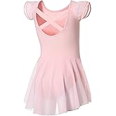 DIPUG Ballet Leotards for Girls Ballet Leotard with Skirt Toddler Dance Leotards Flutter Sleeve and Criss-Cross Back