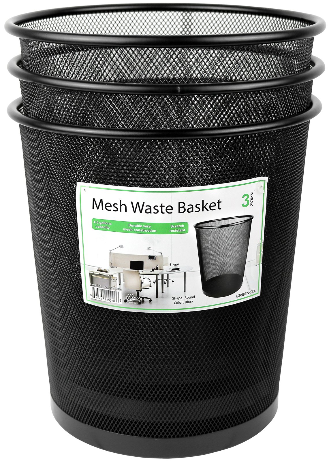 Greenco Mesh Wastebasket Trash Can, 4.5 Gallon, Black, 3 Pack eBay