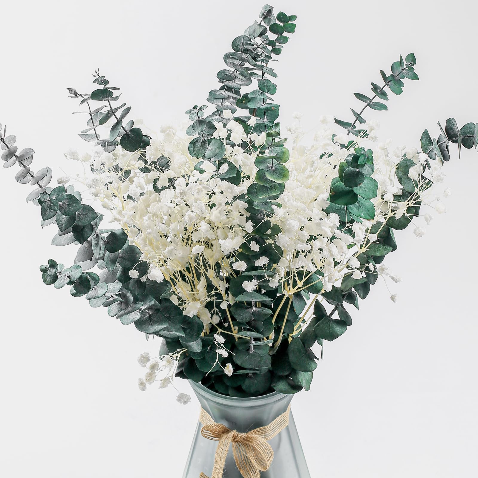 View 1 of 20+Pcs Dried Baby Breath Flowers Eucalyptus Bouquets - Natural Real Bouquets,17” Gypsophila Eucalyptus Stems Bulk Wedding Floral Arrangement Party Home Decoration,Bridal Bouquet Home Vase
