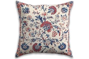 RBAFAO Bohemian Pillow Covers | Vintage Floral & Carpet Design | Double Sided Blue White Decorative Pillowcases for Couch, Bed | Indoor Outdoor Boho Home Decor (Red&White, 18x18inches)