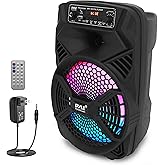 Pyle 8" Portable PA Bluetooth Speaker – 300W Max Power, Rechargeable Battery, Flashing LED Party Lights, MP3/USB/FM Radio, Aux Input, Ideal Karaoke Machine for Indoor/Outdoor Events, 8.8"x 7.7"x13.1"