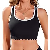 beautyin Bikini Tops for Women Racerback Swimsuit Top Scalloped Ribbed Swim Bra Padded Bathing Suit