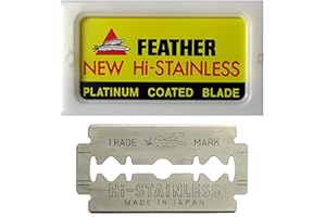 Feather Double Edge Safety Razor Blades - (50 Count) - Platinum Coated Hi-Stainless Steel Razor Blades - Fits Most Safety Razors - Super Sharp for Close Shaves - Made in Japan