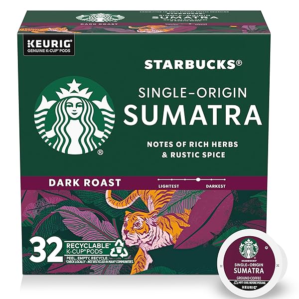 STARBUCKS K-CUP COFFEE PODS, DARK ROAST COFFEE, SUMATRA, 100% ARABICA, 1 BOX (32 PODS)