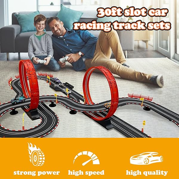 SLOT CAR RACE TRACK SETS FOR KIDS -30FT ELECTRIC RACE CAR TRACK WITH 4 SLOT CARS(1:43), LAP COUNTER, DUAL RACING GAME &MULTIPLE TYPES OF TRACKS – CHRISTMAS, BIRTHDAY GIFT TOYS FOR AGES 8-13