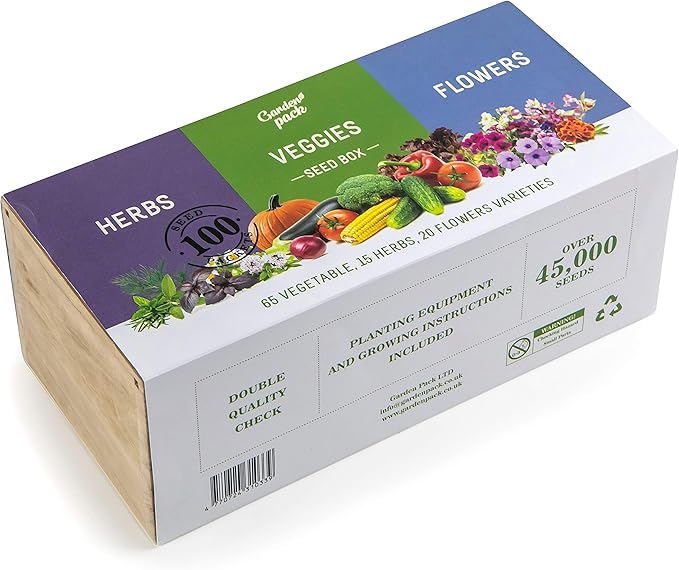 Grow Your Own Seed Box by Garden Pack 100 Varieties of Flower, Herb, Vegetable Seeds Natural