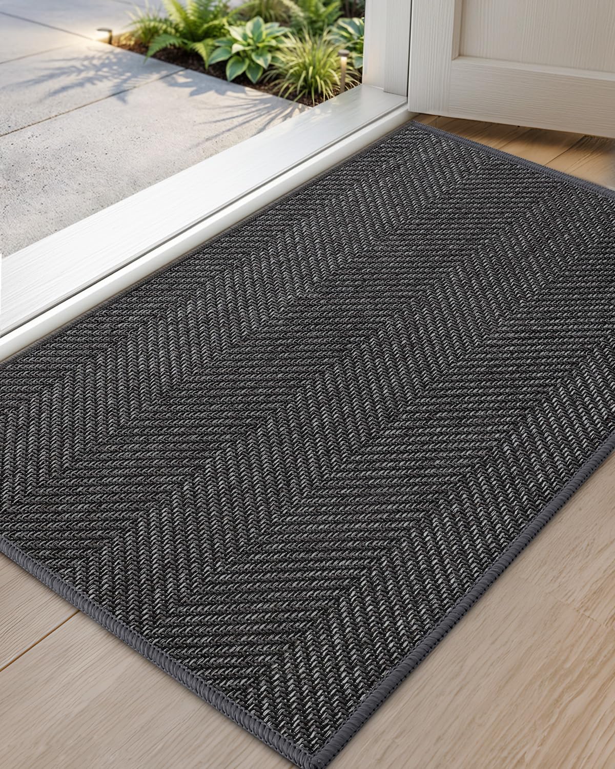 Photo 1 of Color&Geometry Ultra Thin Indoor Door Mat 24"x36", Machine Washable Front Door Mat Non Slip, Low Profile Entrance Mat Indoor, Absorbent Carpet for Inside, Entry, Entryway, Dark Grey (FOLD)