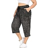 FOREYOND Plus Size Capri Pants for Women Loose Fit Yoga Pants with Pockets Workout Activewear Sweatpants