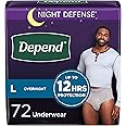 Depend Night Defense Adult Incontinence Underwear for Men, Disposable, Overnight, Large, Grey, 72 Count, Packaging May Vary
