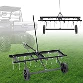 HOME RIGHT Tow Behind Aerator, 40 Inch Tow Behind Dethatcher with 24 Tines, Pulling Dethatcher for Yard Lawn Care, Garden Farm Grass Tractor Rake for Thatch, Leaves, Needles Removal from Lawn Areas