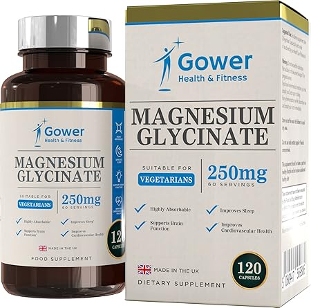 Magnesiumglycinat [250 mg] | 120 hochdosierte Magnesium-Kapseln (VORRAT FÜR 2 MONATE) | Eine sehr bioverfügbare Form von Magn
