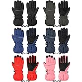Cooraby 6 Pairs Kids Ski Snow Gloves Waterproof Windproof Gloves Winter Snowboard Sport Gloves for Boys Girls Cold Weather