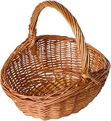 Green Leaves Oval Traditional Wicker Basket Medium High Handle Storage view 3