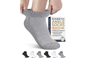 Pembrook Ankle Diabetic Socks for Women and Men - 6 Pairs | Low Cut Neuropathy Socks for Women | Smooth Toe Seams