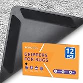 ZONGOOL 12PCS Rug Tape Non Slip Rug Pad Grippers Double Sided Carpet Tape | No Damage Floor Reusable Washable Grippers No Residue Rug Corners For Hardwood Tile&amp;Laminate Floors Anti-Curl Rug Stickers