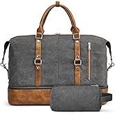 S-ZONE Weekender Bag for Men Canvas Duffle Large Weekend Overnight Travel Carry On Tote Bag with Shoe Compartment (Grey)