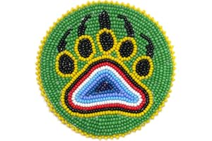 BUYBEADED Handmade Beaded Rosette Medallion Patch Applique Native American Style (Green Bear-paw)
