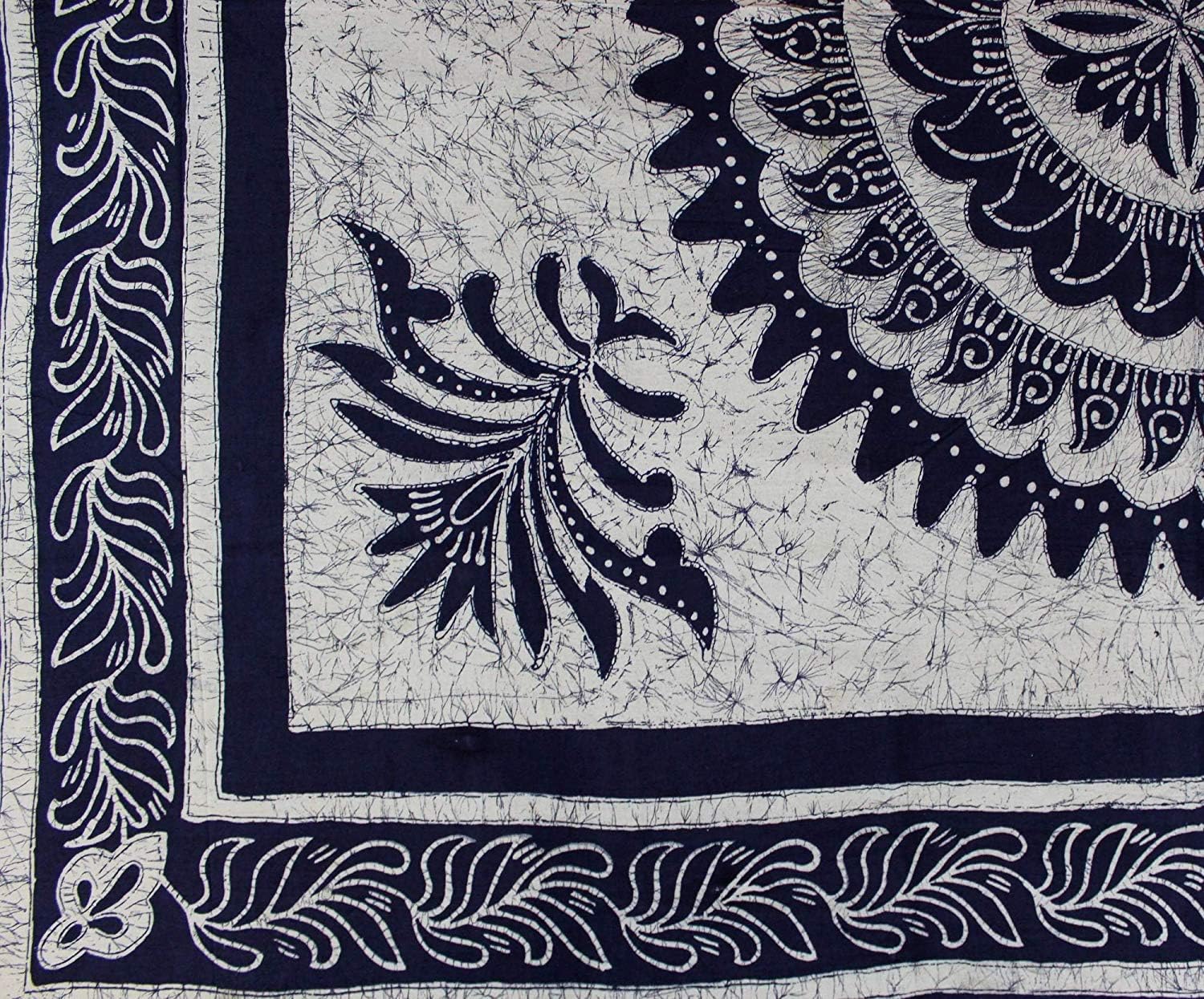 Cotton Floral Batik Mandala Tapestry Wall Hanging Bedspread Tablecloth Square Beach Sheet Dorm Throw (Blue, King 110x110 inches)
