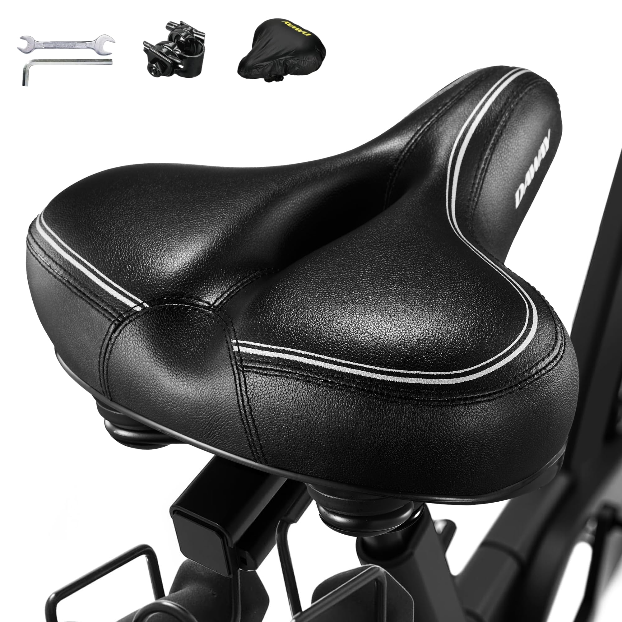 DAWAY C30i Comfortable Oversized Bike Seat - Memory Foam Padded Exercise Bicycle Saddle for Peloton, Stationary, Mountain, Road Bikes - Extra Wide Replacement Cushion for Men Women Comfort, Great Gift