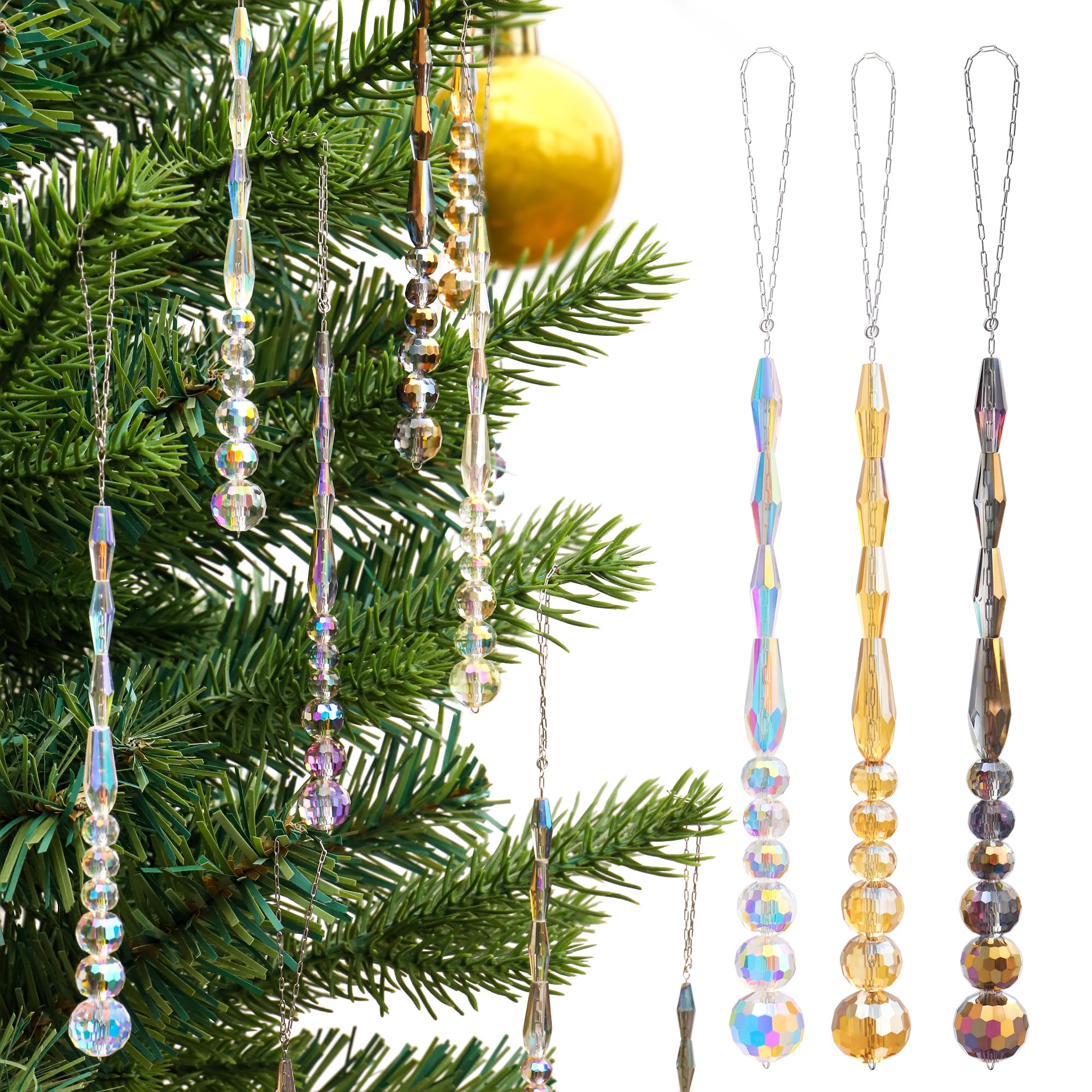 Photo 1 of ******* 2 PACK********LUMITI 12pcs Crystal Icicle Christmas Tree Ornaments, Glass Beads Hanging Chandelier Pendants for Christmas Party Wedding Winter Decorations (Multicolor)